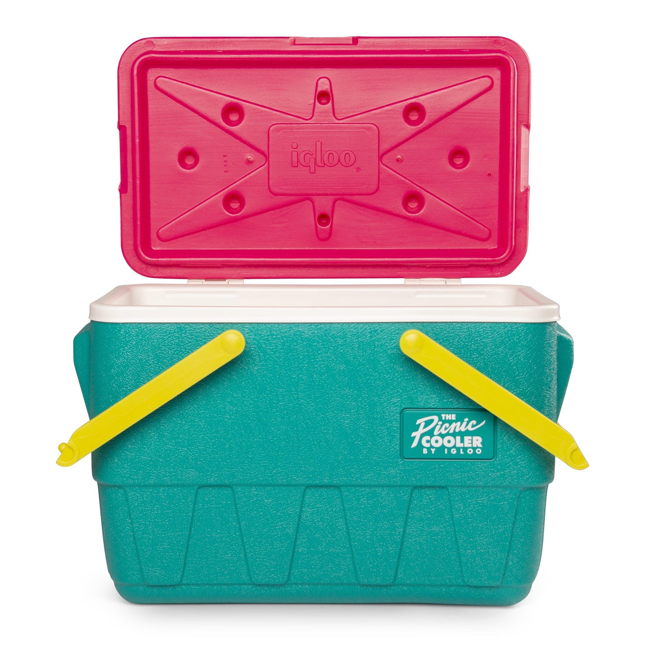 Igloo-retro Jade 25 Qt Lunch Picnic Basket Cooler - Dark Jade /bold Magenta /livewire Yellow