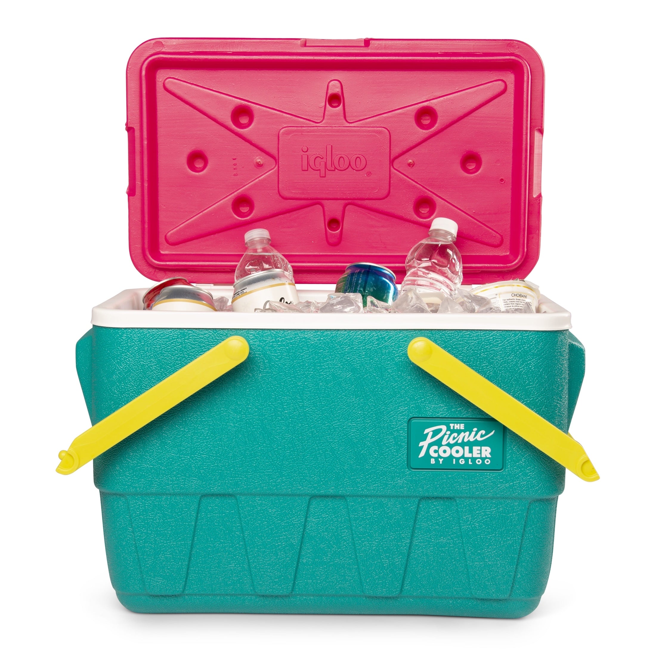 Igloo-retro Jade 25 Qt Lunch Picnic Basket Cooler - Dark Jade /bold Magenta /livewire Yellow