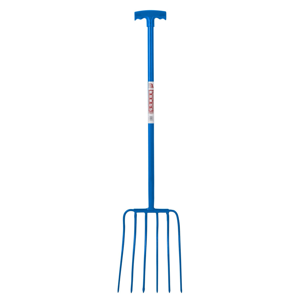 6 Prong Manure Fork - Blue (T-Handle)