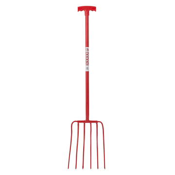 6 Prong Manure Fork - Red (T-Handle)