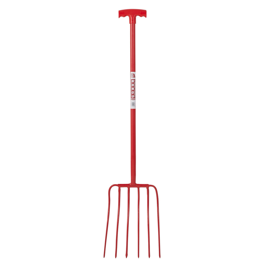 Red Gorilla 6-Prong Manure Fork with T-Handle - Red