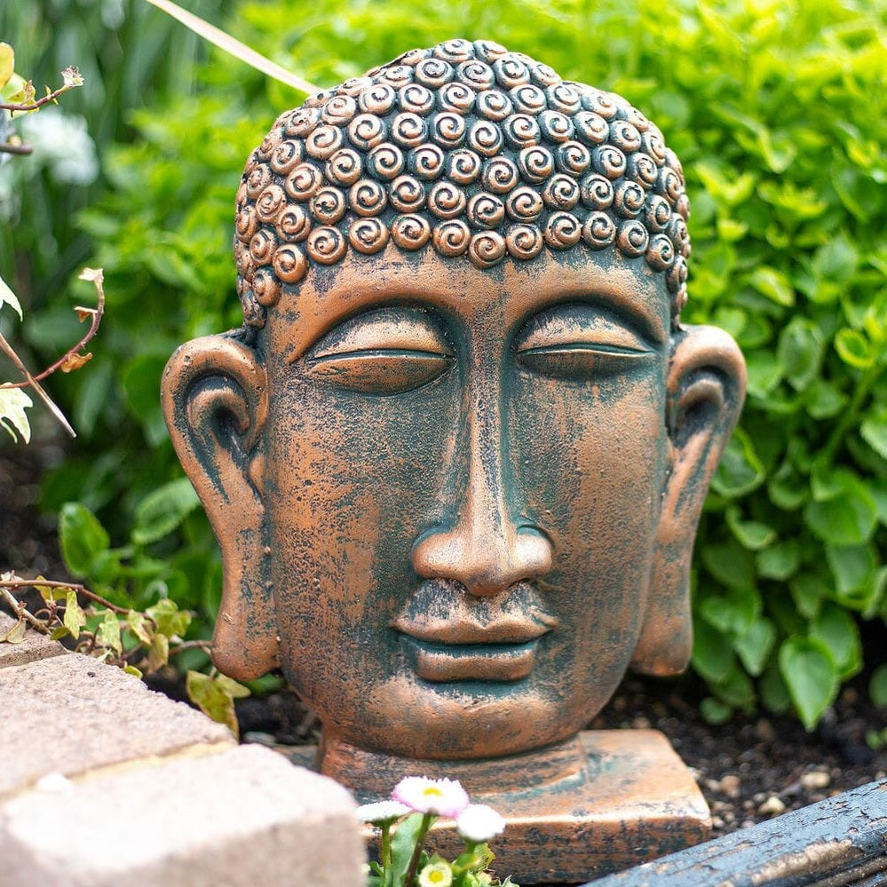 La Hacienda - Male Buddha Head On Base, Small, Bronze