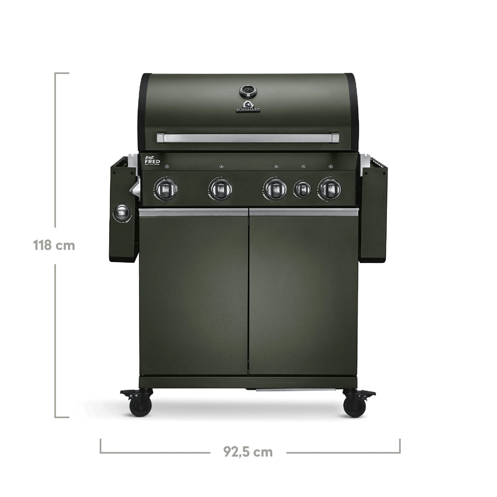 Burnhard Big FRED - Deluxe Gas Grill 4-Burner Green Edition - Stainless Steel Grates