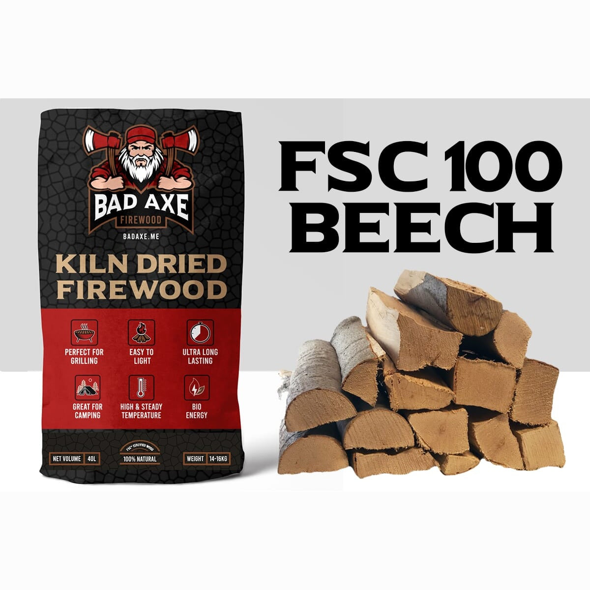 Bad Axe Firewood - Beech 40L Sack Approx 15kg