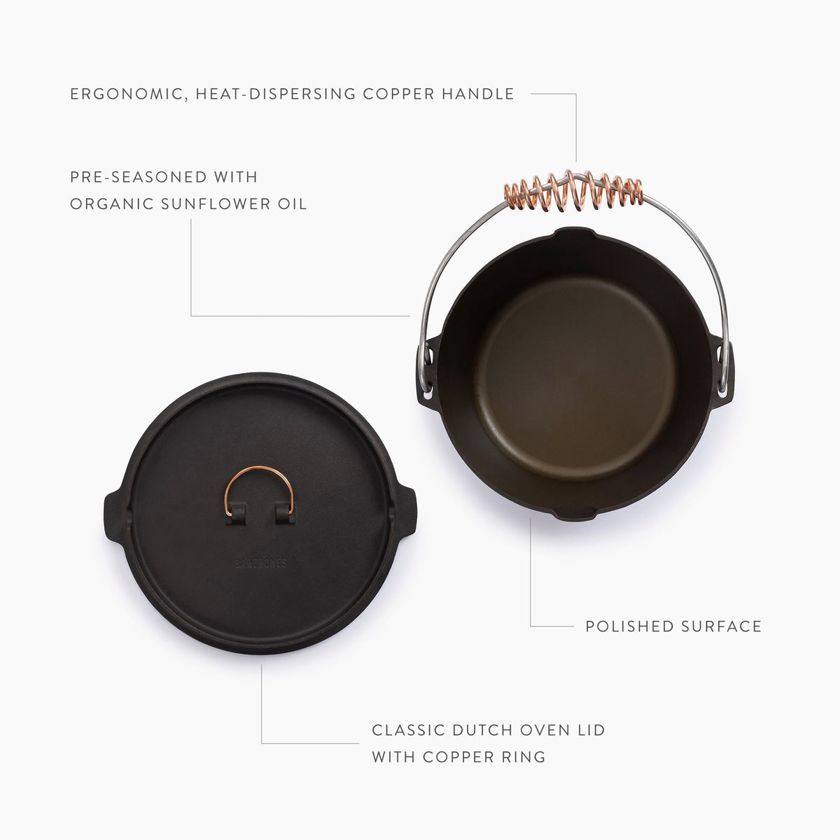 Barebones Polished Cast Iron Dutch Oven 4qt
