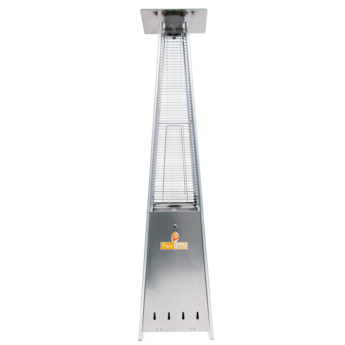 PureHeat Pyramid Style Gas Patio Heater In Stainless Steel with wheels
