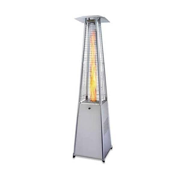 مدفأة فناء غازية هرمية الشكل من بيور هيت (PureHeat) مصنوعة من الفولاذ المقاوم للصدأ ومزودة بعجلات