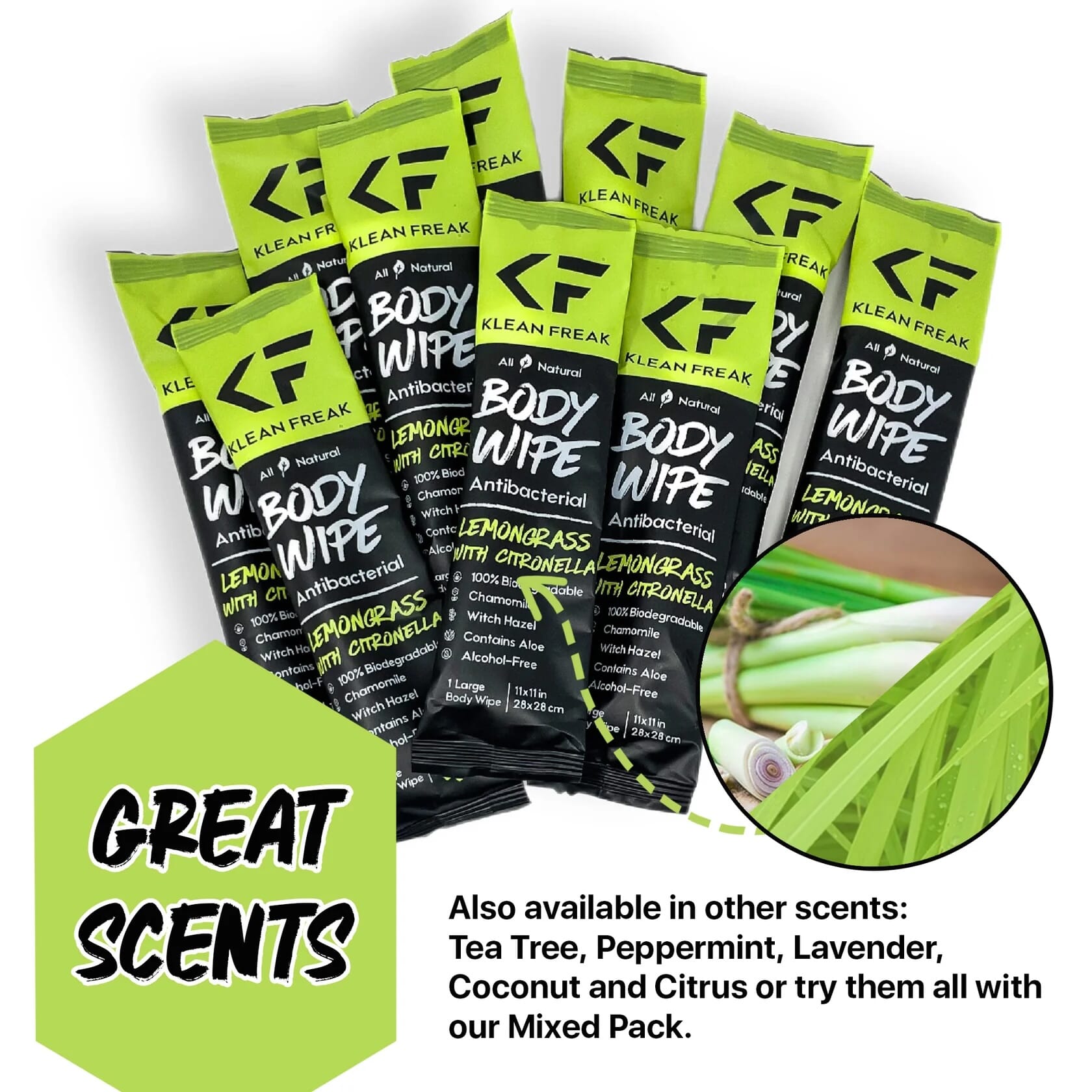 Klean Freak Body Wipes Dozen Pack - Lemon Grass & Citronella