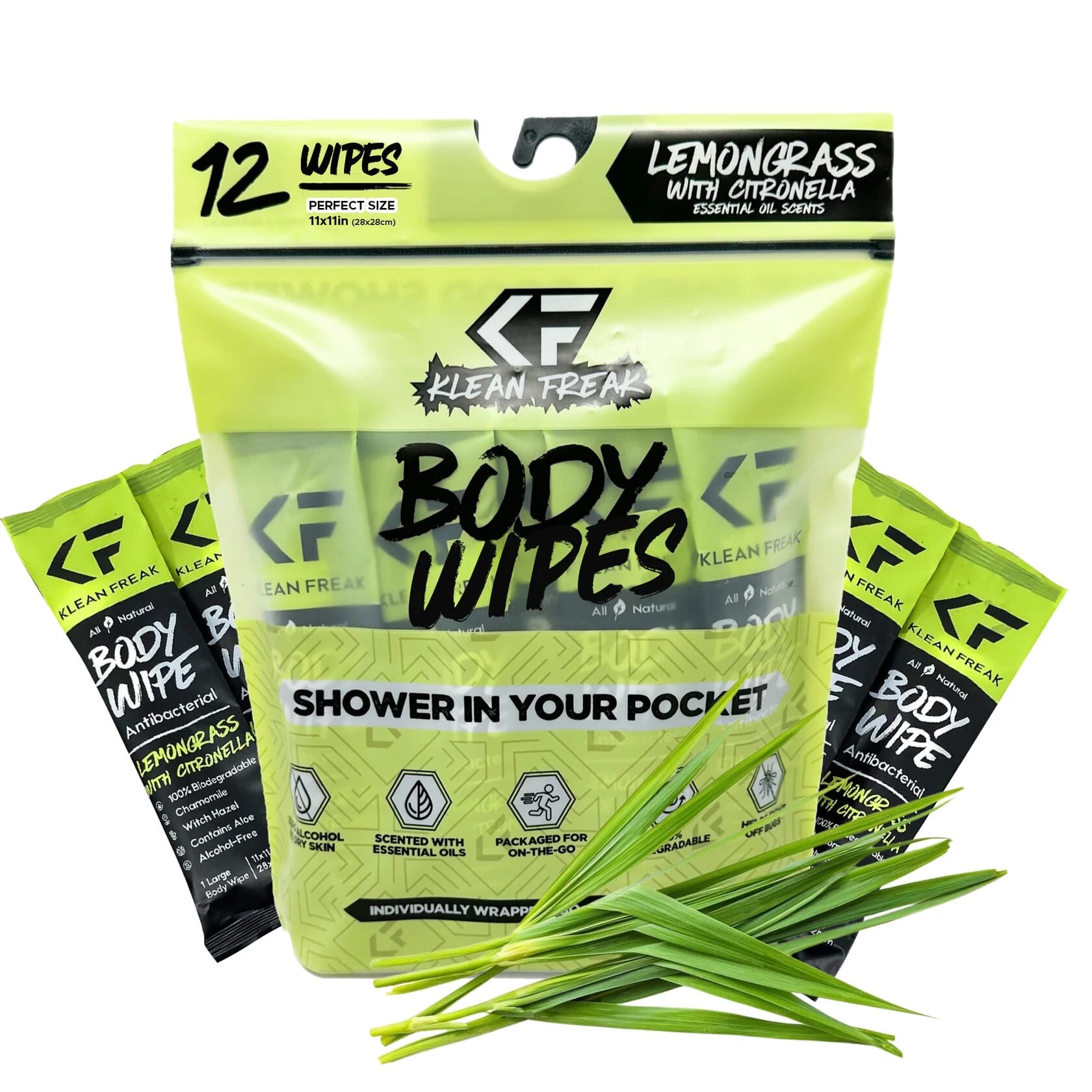 Klean Freak Body Wipes Dozen Pack - Lemon Grass & Citronella