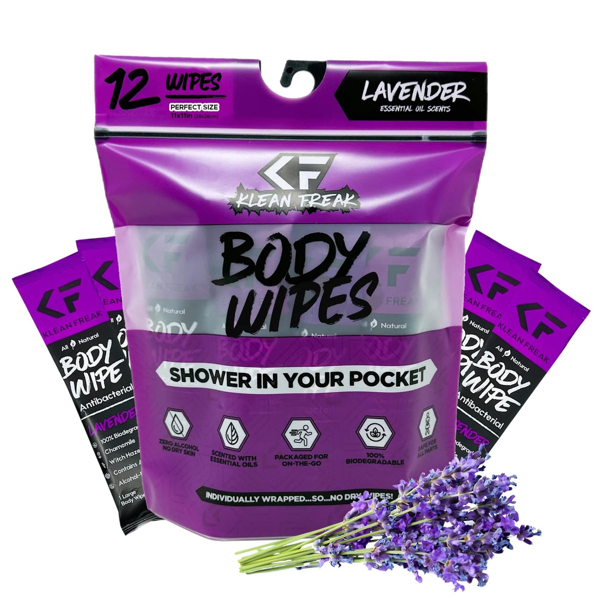 Klean Freak Body Wipes Dozen Pack - Lavender