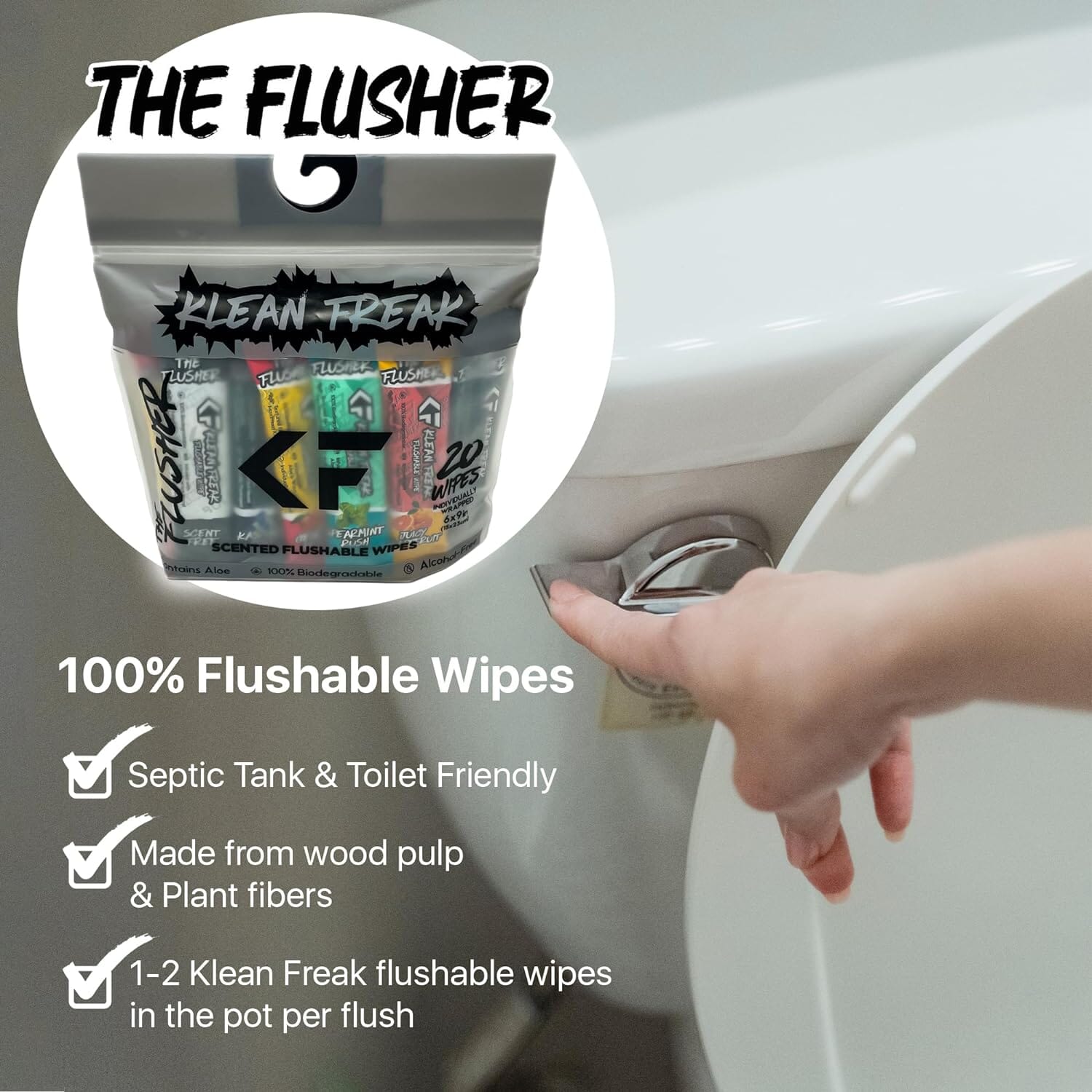 Klean Freak -The Flusher wipes - 20 Pack - Juicy Grapefruit