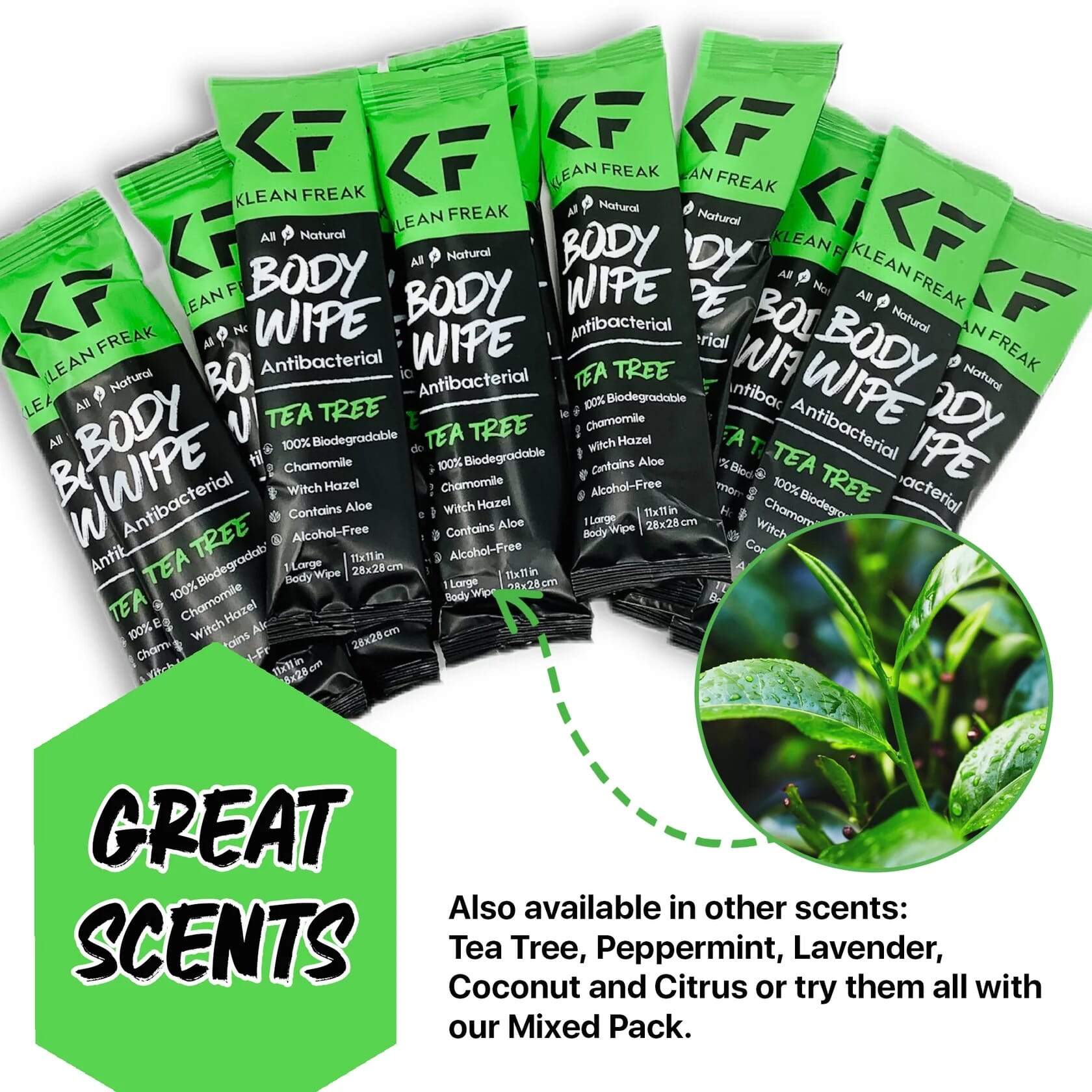 Klean Freak Body Wipes 100 Pack - Tea Tree