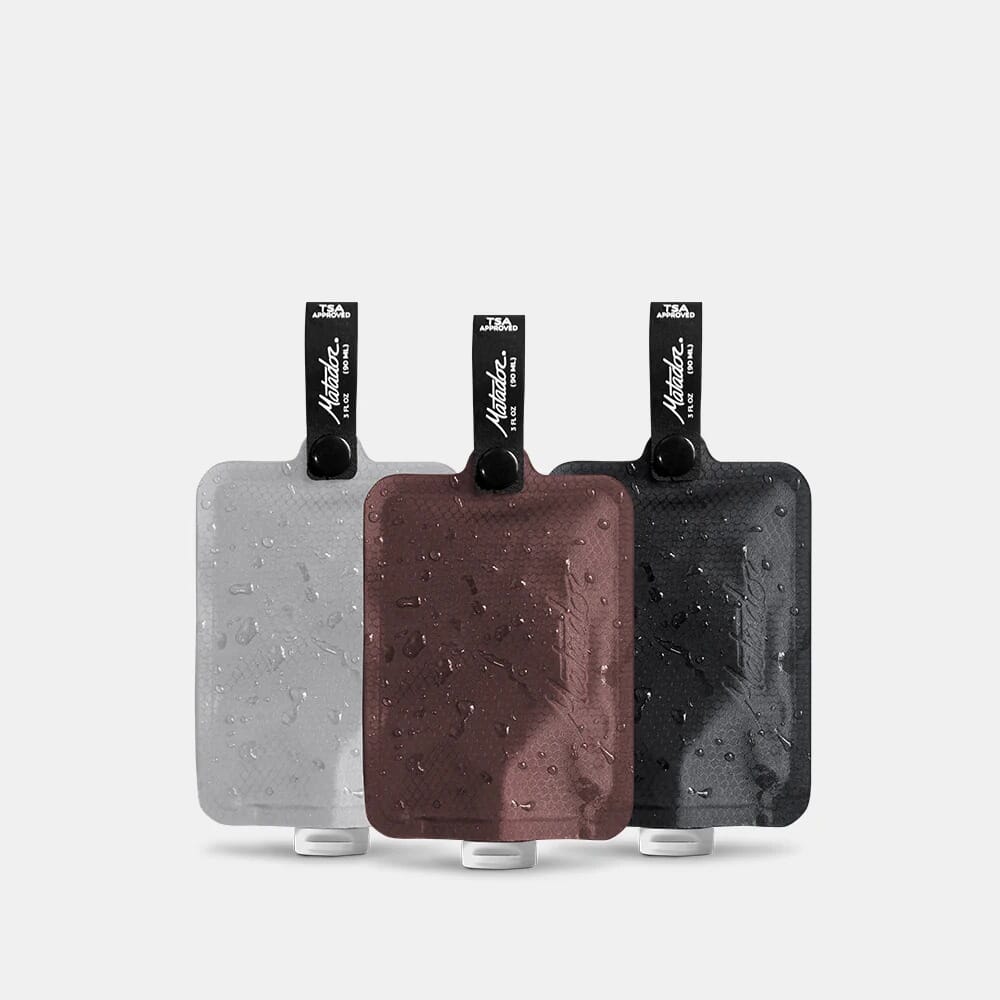 Matador FlatPak Toiletry Bottle 3-Pack - Charcoal, Garnet, Arctic White