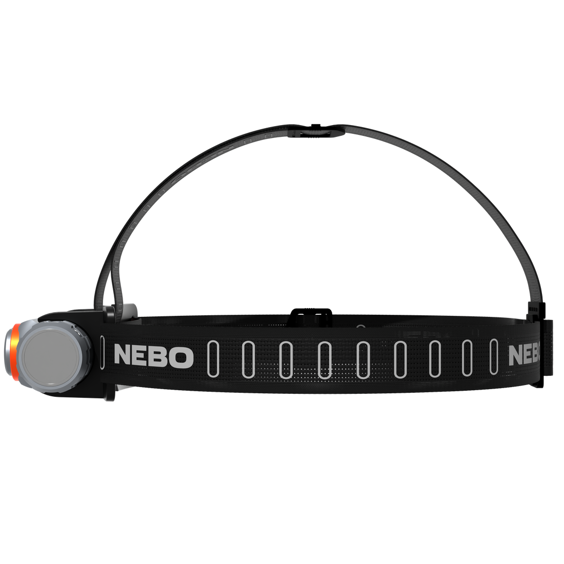 NEBO Transcend 3000 Rechargeable headlamp with black strap on a white background
