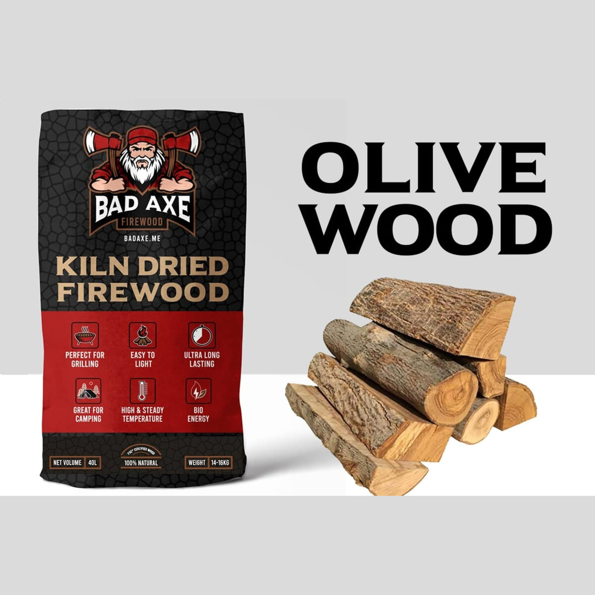Bad Axe Olive Firewood 40L Sack - Approx 15kg