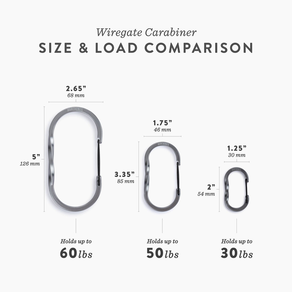 Barebones Wiregate Carabiners 3 Sizes
