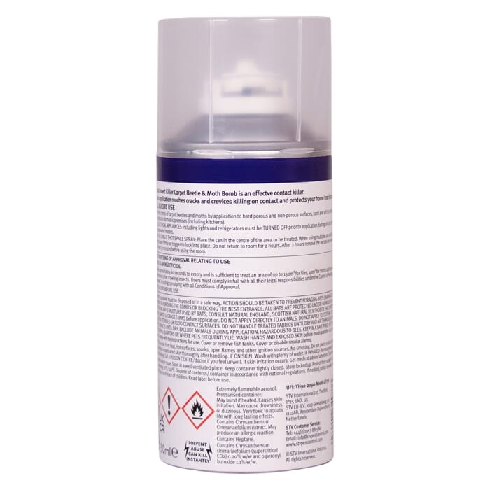 STV  Carpet Beetle & Moth Killer Bomb - 150ml One-Shot Aerosol