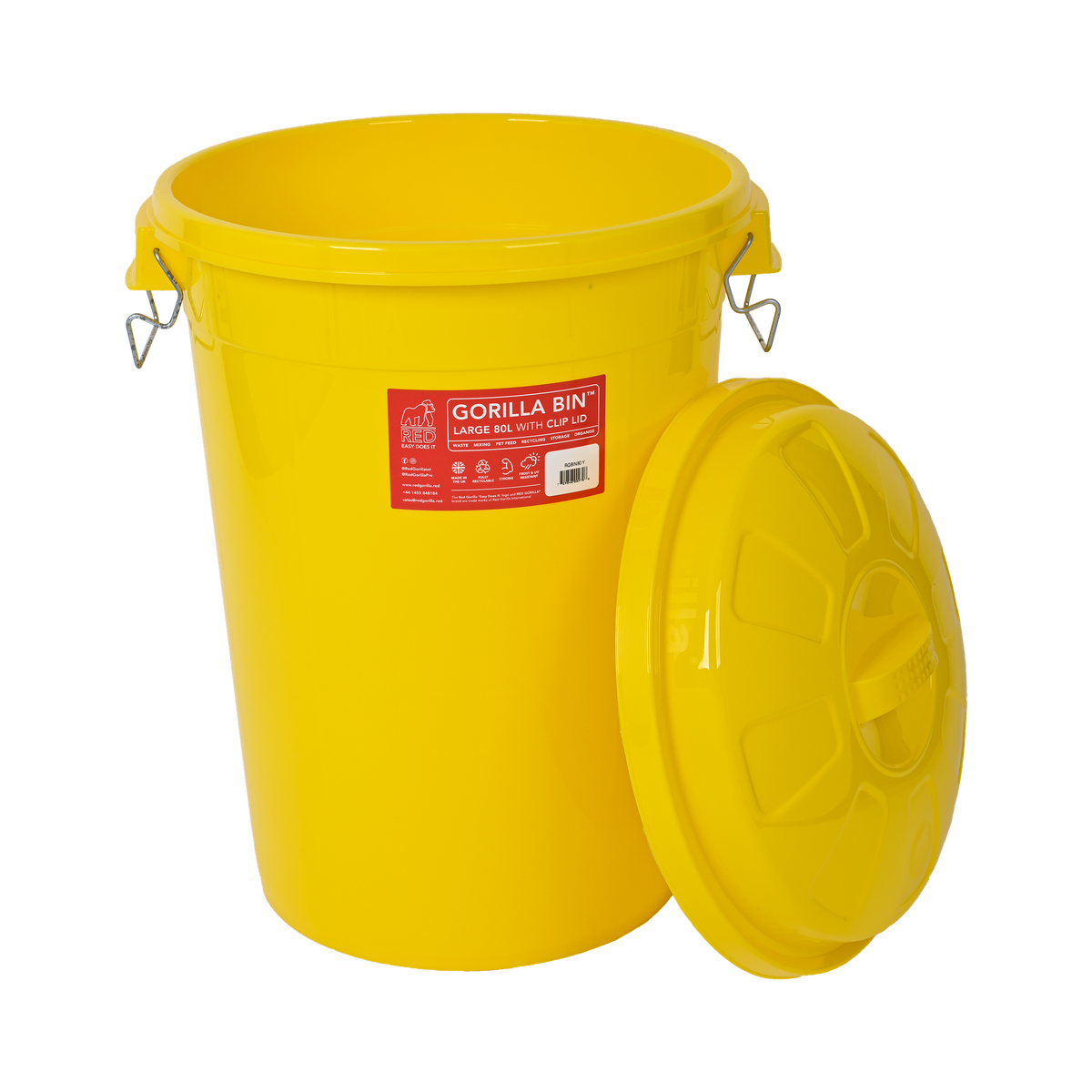 Red Gorilla Heavy-Duty 80L Bin with Lid - Yellow
