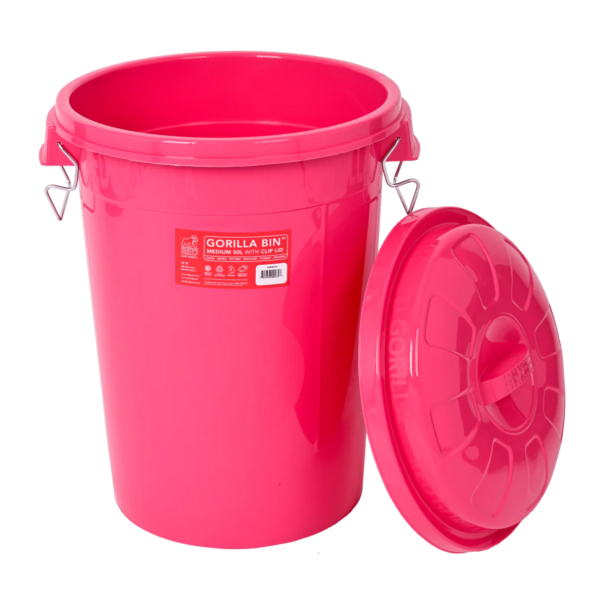 Red Gorilla Heavy-Duty 80L Bin with Lid - Pink