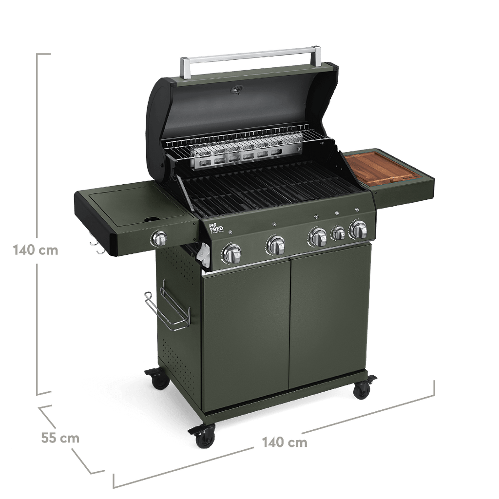 Burnhard Big FRED - Deluxe Gas Grill 4-Burner Green Edition - Stainless Steel Grates