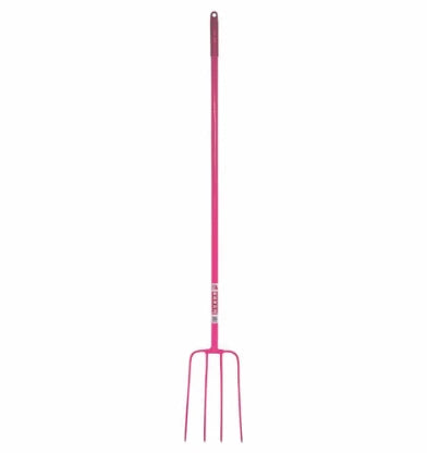 Red Gorilla Pro 4-Prong Manure Fork Straight Handle - Pink