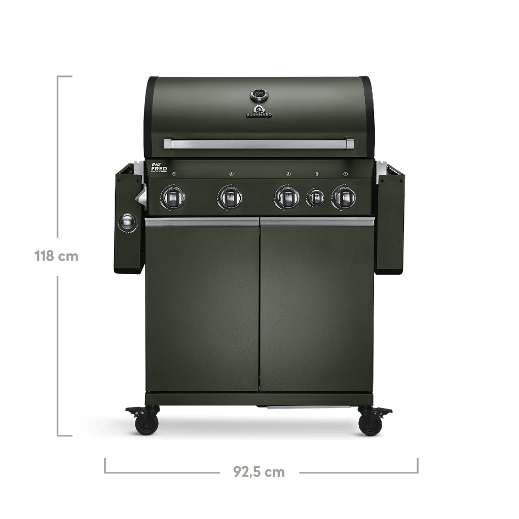 Burnhard Big FRED - Deluxe Gas Grill 4-Burner Green Edition - Stainless Steel Grates